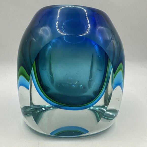 Fifth Avenue Crystal Sommerso Home Decor Art Glass Vase Murano Style Green Blue - Picture 3 of 8